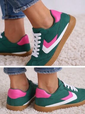 DV by Dolce Vita Sybela Faux Leather Lace Up Low Top Sneakers Green Pink Sz 6.5